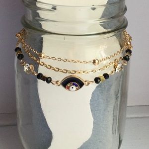Evil Eye Goldtone Ankle Bracelet w Enamel & Paved